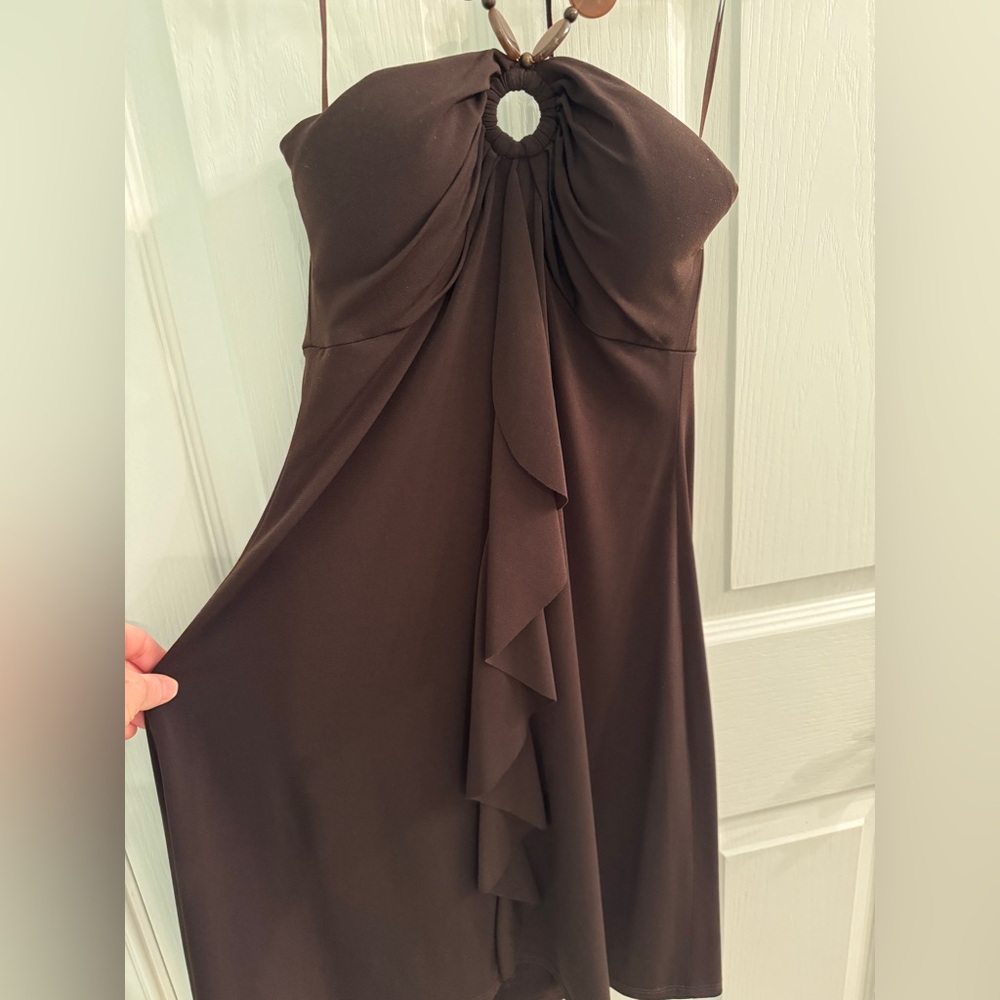 Cache Strapless Dark Brown Halter Maxi Dress with… - image 2